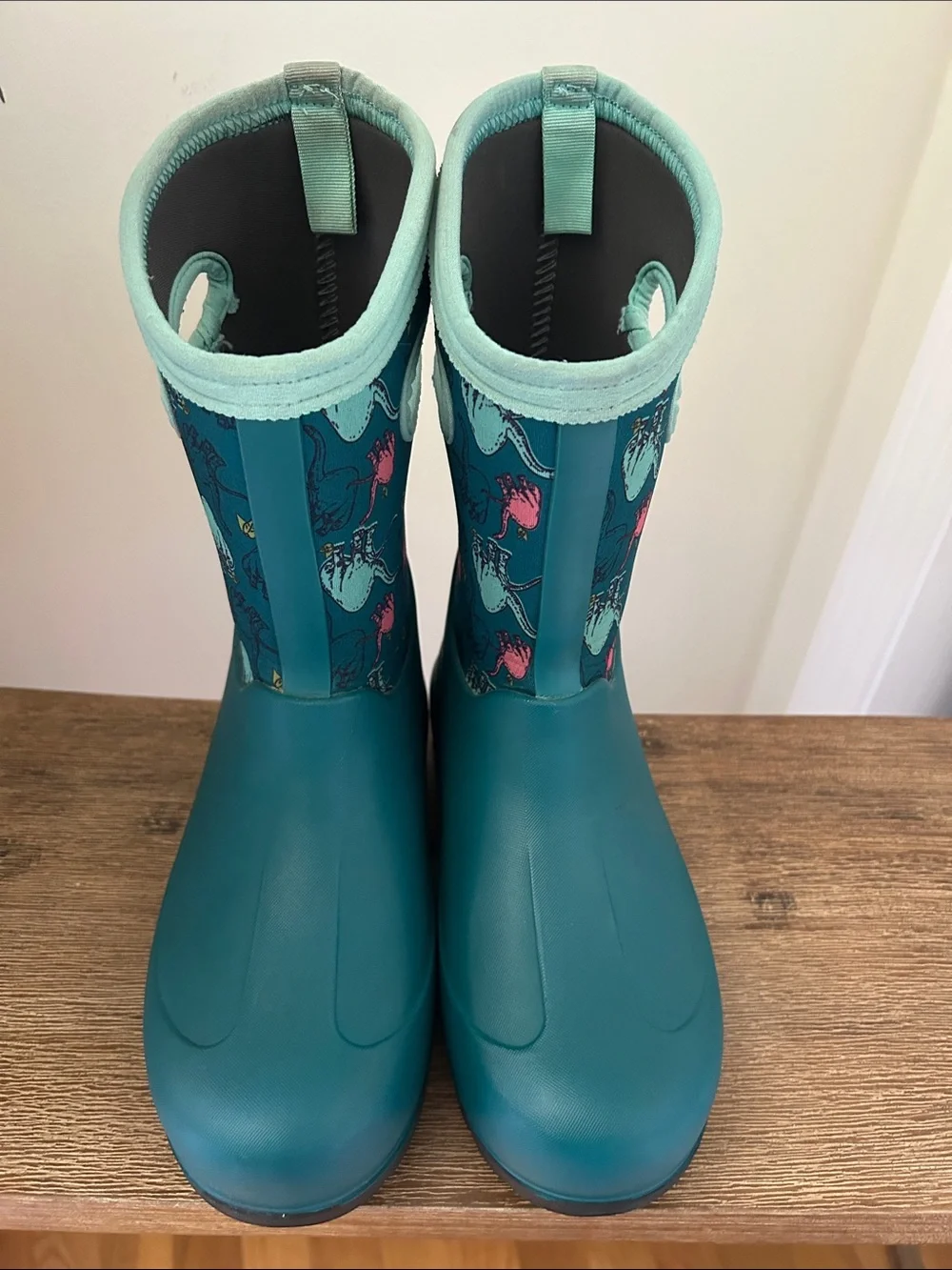 Bogs Teal Snow and Rain Boots with Dino Print youth size 5/ EURO 38 waterproof